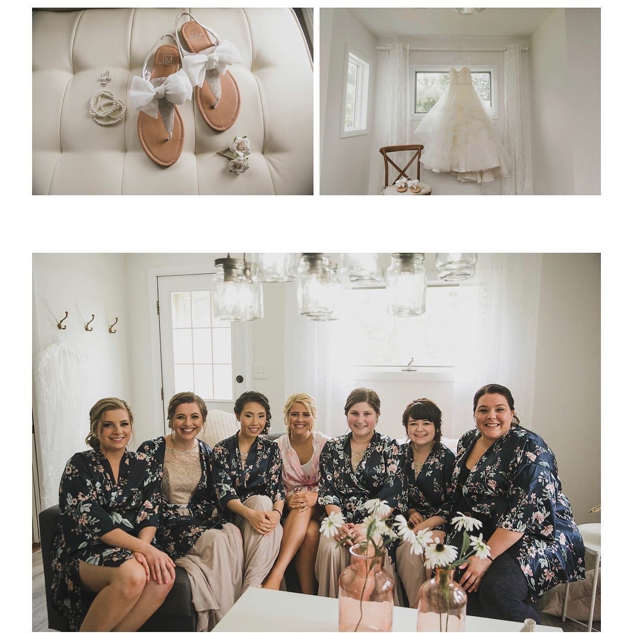 A bright bedroom in the Bridal House with soft linens and sheer curtains